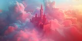 Enchanting Pastel Castle in the Clouds: A Whimsical Fairytale Realm of Mystical Beauty. Concept Fantasy Photoshoot, Pastel Colors, Fairytale Theme, Magical Setting, Dreamy Atmosphere