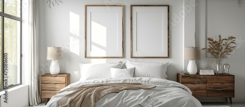 clean neat white bedroom with windows