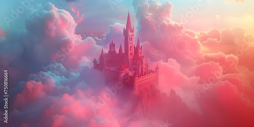 Enchanting Pastel Castle in the Clouds  A Whimsical Fairytale Realm of Mystical Beauty. Concept Fantasy Photoshoot  Pastel Colors  Fairytale Theme  Magical Setting  Dreamy Atmosphere