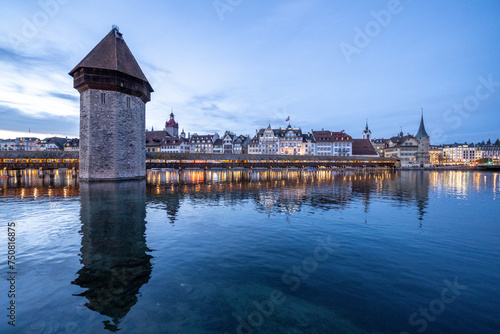 City of Lucerne in Switzerland with famous Kapellbrücke