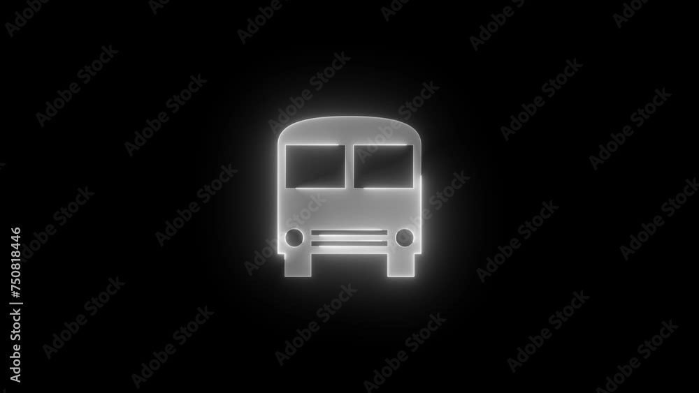 Bus icon glowing neon white color animation black background Bus icon glowing neon white color animation black background