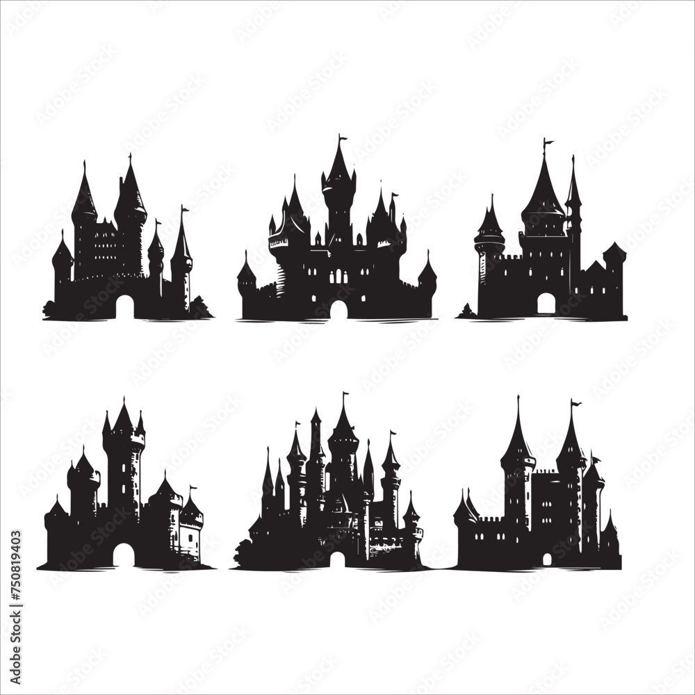 silhouettes of church isolated on white background
