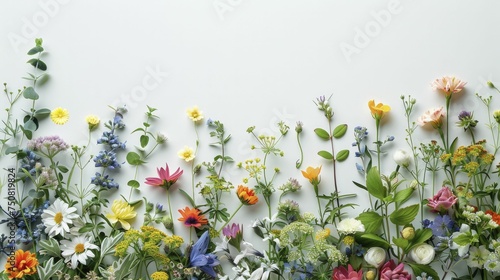Fototapeta Naklejka Na Ścianę i Meble -  Celebrate World Earth Day with a border of real pressed flowers and leaves, enhancing natural beauty.