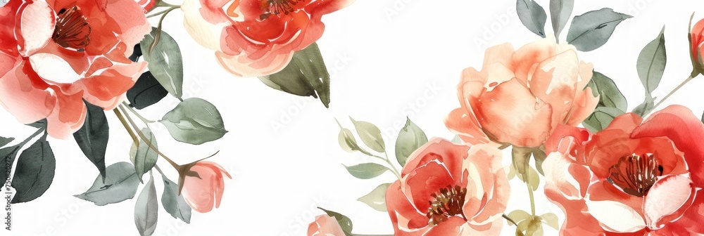Watercolor Roses on White Background Generative AI