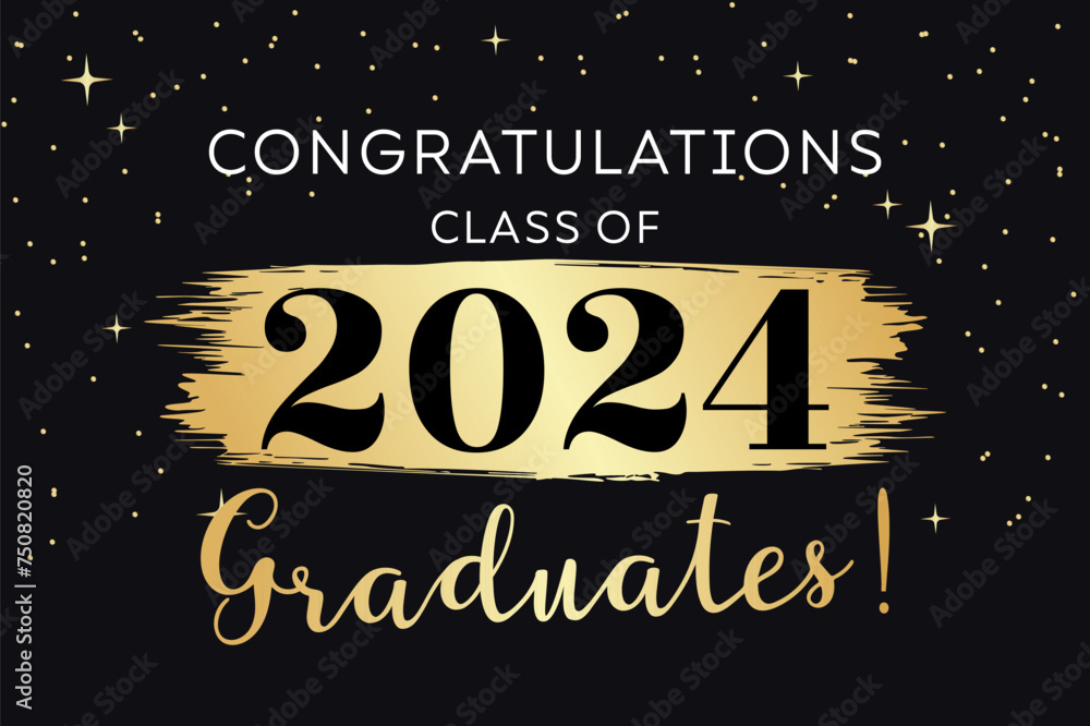 Congratulations Class of 2024. Illustration with abstract gold brush stroke on dark background with black and gold design for banner, greeting card,invitation and other your design.Vector illustration