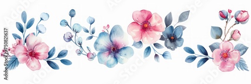 Isolated Watercolor Floral Decoration Set Generative AI