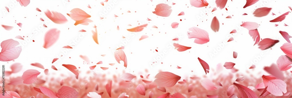 Pink Sakura Petals Falling on White Background Generative AI Pink Sakura Petals Falling on White Background Generative AI