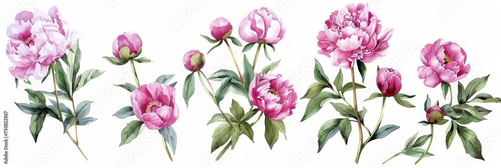 Watercolor Peony Illustration - Pink Peonies on White Background Generative AI