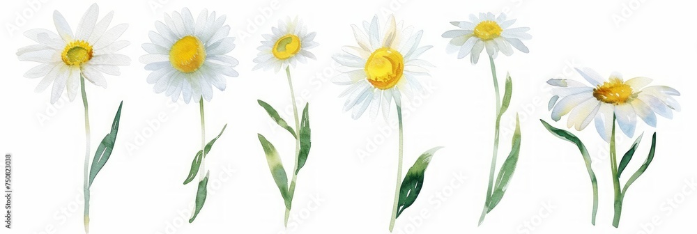 Watercolor Illustrations of Daisies in a Meadow Generative AI Watercolor Illustrations of Daisies in a Meadow Generative AI