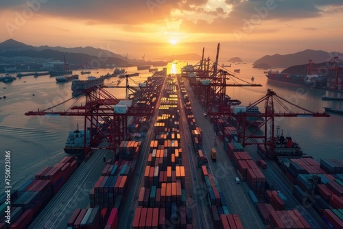 Harmony of trade: A visual journey through bustling ports, diverse cultures, and the intricate web of interconnected supply chains in the global trade network.