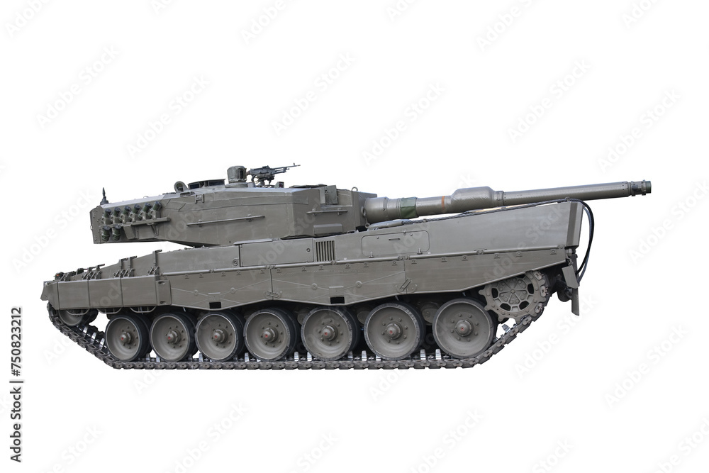 cutout of a military tank with isolated transparent png. side view,
