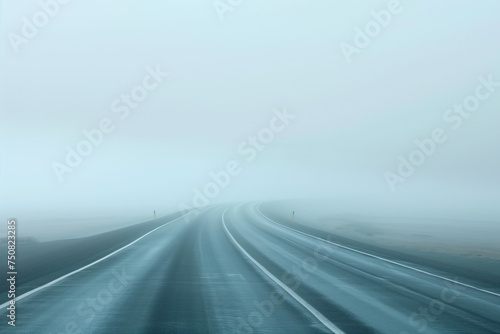 Road in the fog. Misty landscape. Background image. Created with Generative AI technology. © Artem