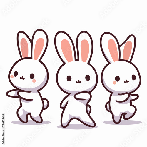 Illustration of a set of dancing rabbits in a cartoon vector style