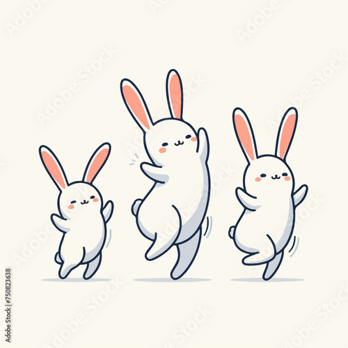 Illustration of a set of dancing rabbits in a cartoon vector style