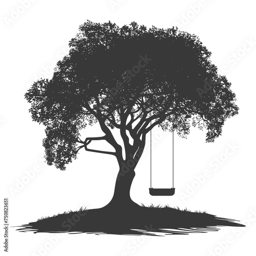 Silhouette Tree With A Swing black color only