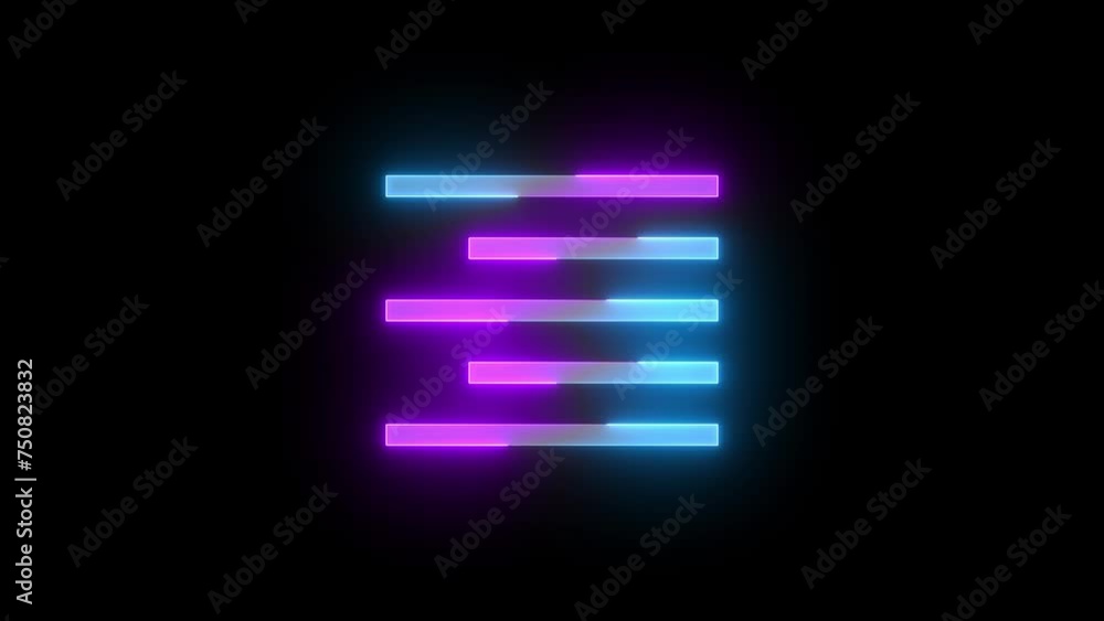 Neon align right icon cyan purple color glowing animation black background Neon align right icon cyan purple color glowing animation black background