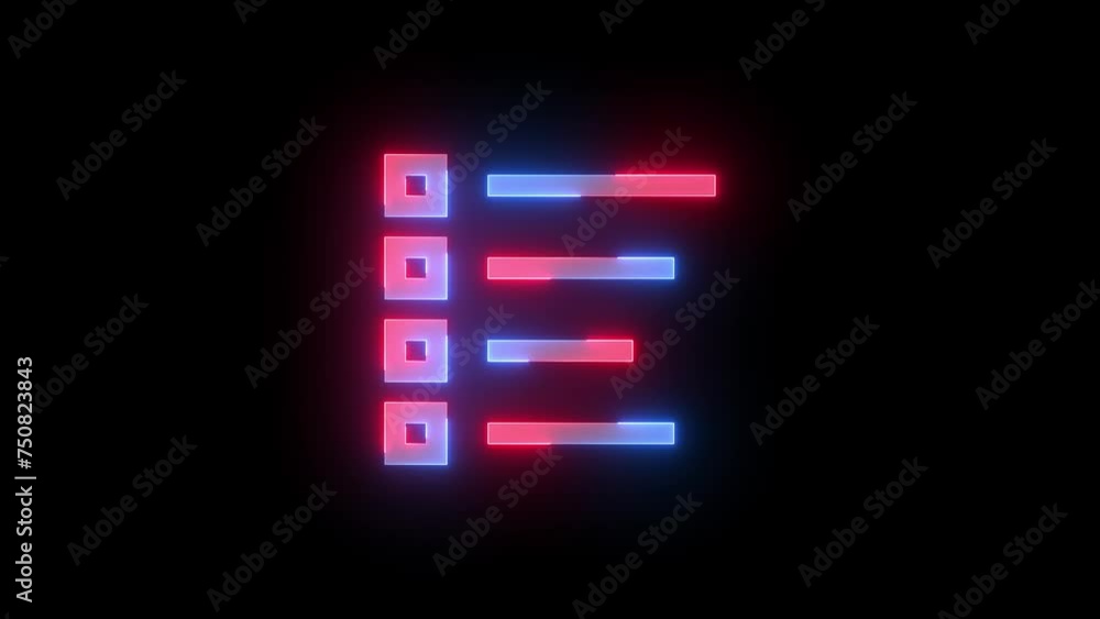 Neon all apps icon blue red color glowing animation black background Neon all apps icon blue red color glowing animation black background
