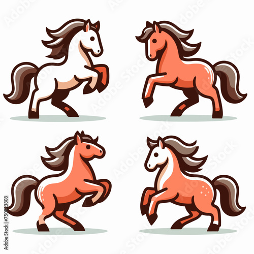 Illustration of a set of dancing horses in a cartoon vector style