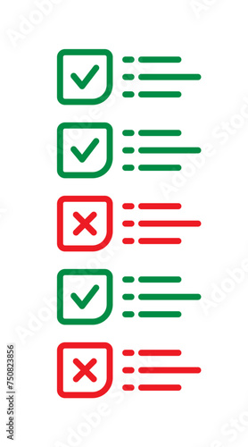 green check sign, red cancel sign concept. check symbol and cancel symbol in square