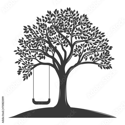 Silhouette Tree With A Swing black color only