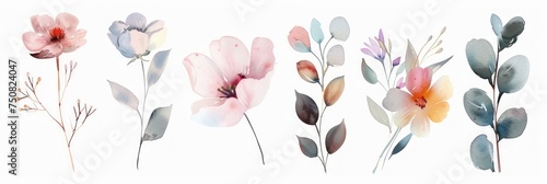 Minimalist Botanical Illustration with Small Flowers on White Background Generative AI
