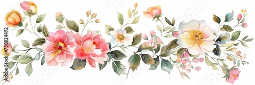 Watercolor Floral Composition on White Background Generative AI