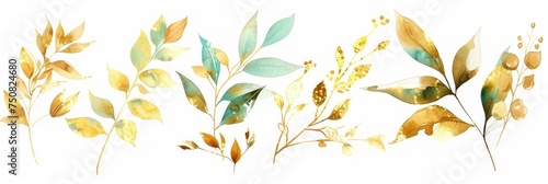 Elegant Watercolor Floral Illustration with Green and Gold Leaves - Perfect for Wedding Stationary and Greetings Generative AI
