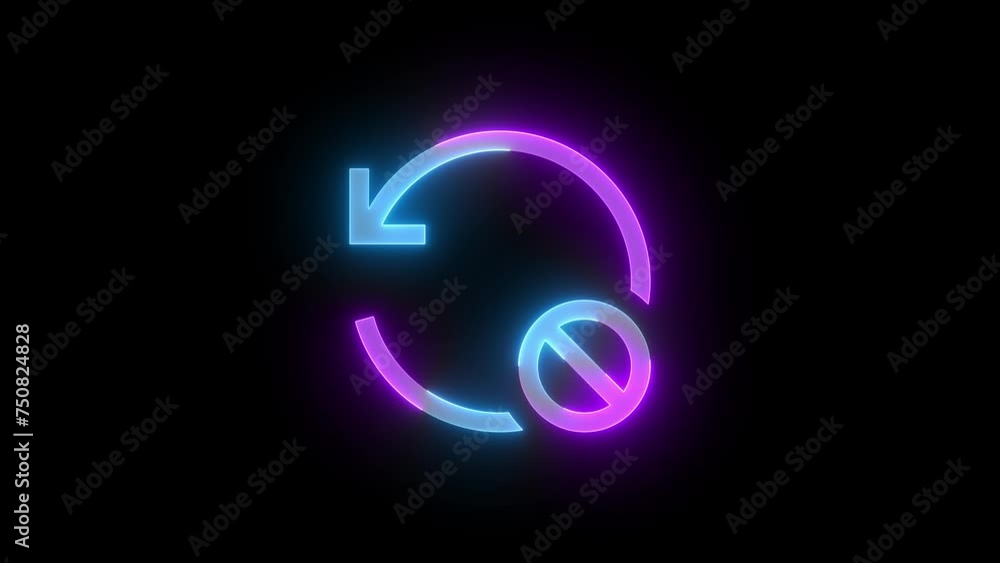 Neon disable updates icon cyan purple color glowing animation black background Neon disable updates icon cyan purple color glowing animation black background