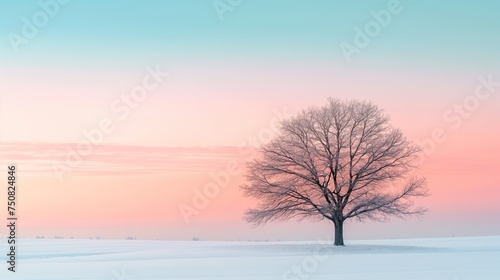 A clean and crisp HD capture of a solitary tree against a pastel sky, offering a minimalist and calming background mockup. © Shakeel,s Graphics