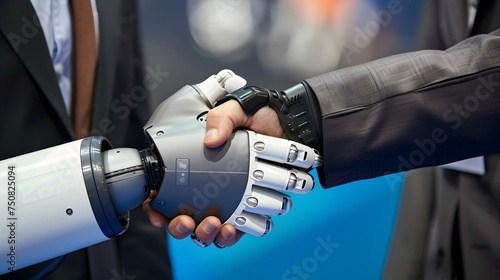 Business Partnership Handshake Between Human and Robot © pkproject