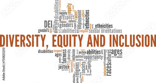 DEI Diversity Equity Inclusion word cloud conceptual design isolated on white background.