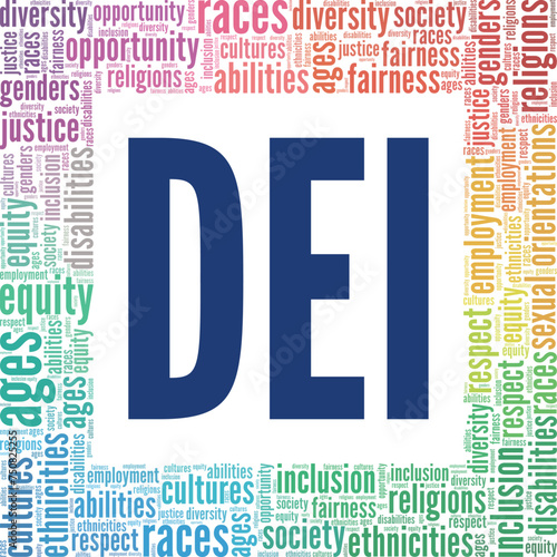 DEI Diversity Equity Inclusion word cloud conceptual design isolated on white background.
