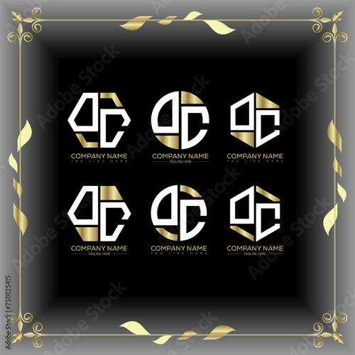 OC letter luxury logo set design.OC monogram polygonal and circle shape vector. OC luxury design. 