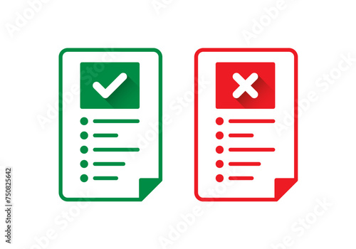confirmation symbol and cancellation symbol within the page. green check sign, red cancel sign concept