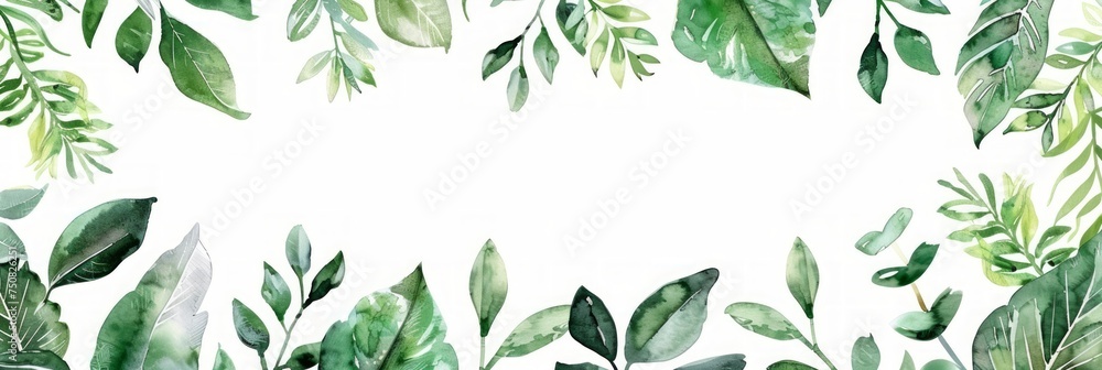Naklejka premium Tropical Green Leaves Hand-Painted Frame for Wedding Invitations Generative AI