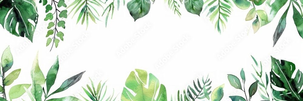 Tropical Green Leaves Hand-Painted Frame for Wedding Invitations Generative AI