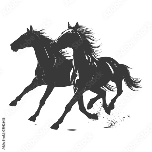 Silhouette two horses galloping