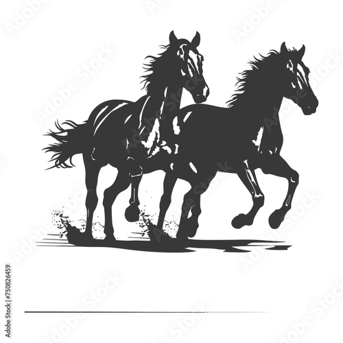 Silhouette two horses galloping