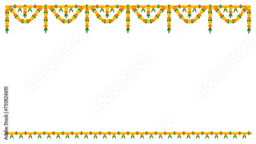 Schilderij op canvas Floral garland marigold toran vector wedding, indian and festival decoration, Di