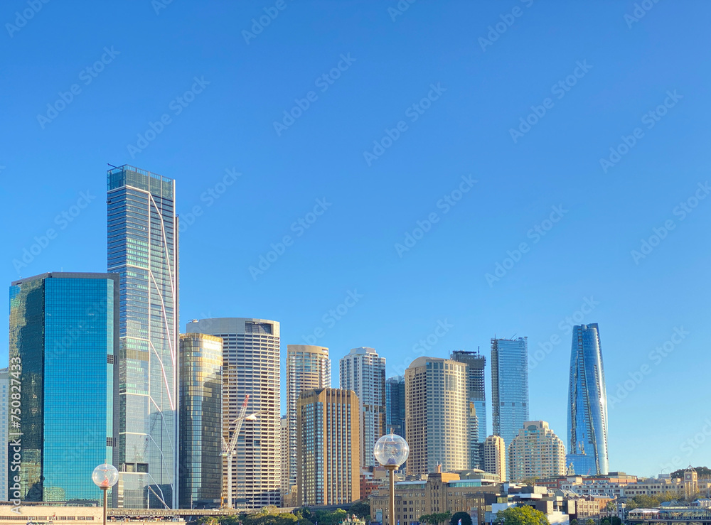 View of Sydney and its iconic skyscrapers. Australian downtown on the horizon. City skyline, Australia.