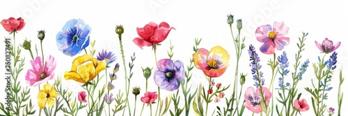 Watercolor Wildflower Garden: Idyllic Background Generative AI