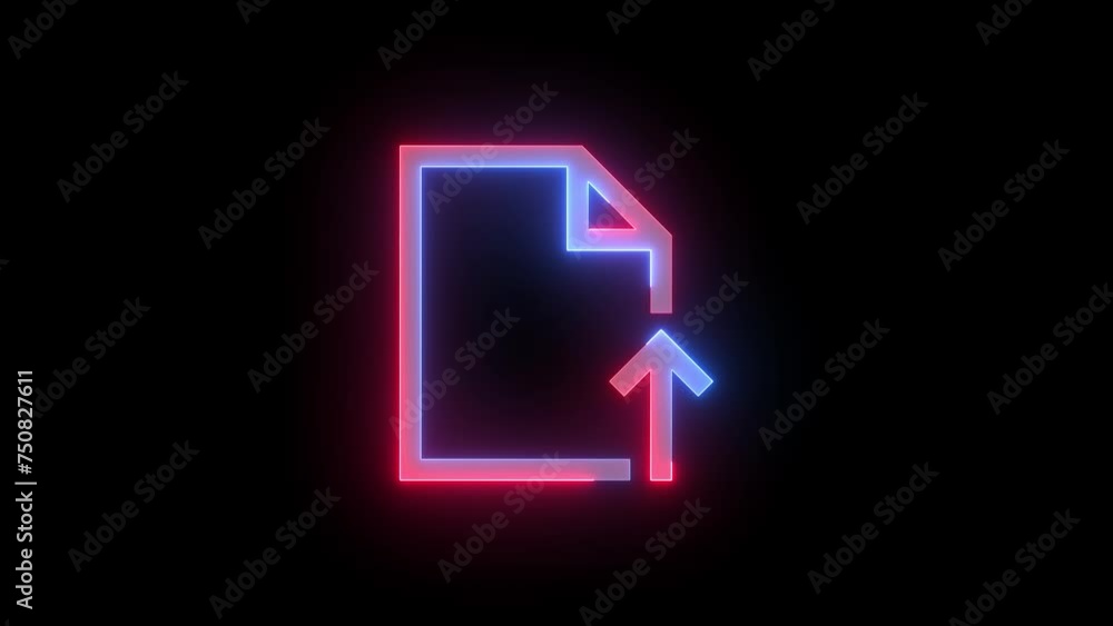 Neon open file icon blue red color glowing animation black background Neon open file icon blue red color glowing animation black background