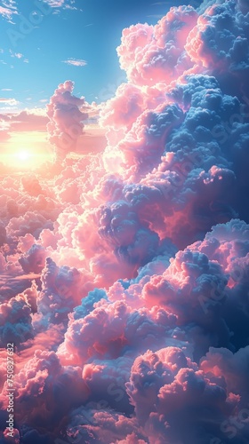 Tower of Cumulus Clouds Reaching Towards a Pastel Sunrise Sky