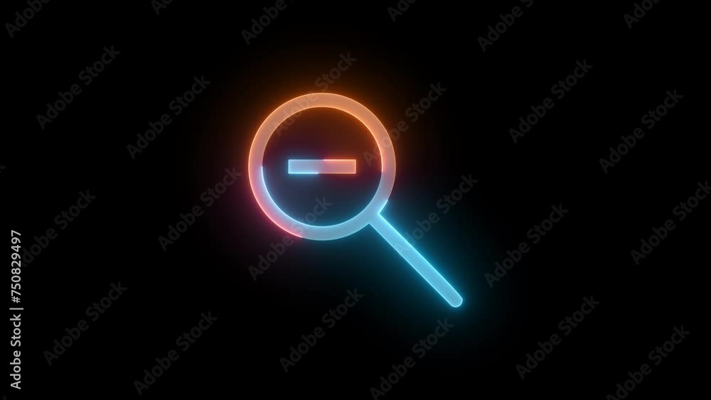 Neon zoom out icon brown cyan color glowing animation black background Neon zoom out icon brown cyan color glowing animation black background