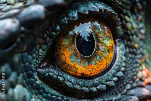 Eye of the dinosaurs with terrifying.