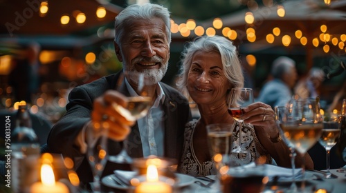 Couple Sitting at Table With Wine Glasses