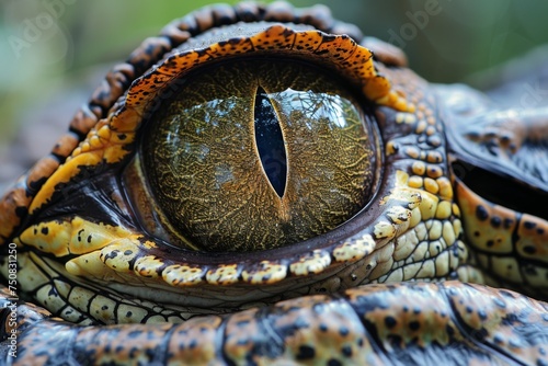 Eyes of a crocodile are terrifying and frightening.