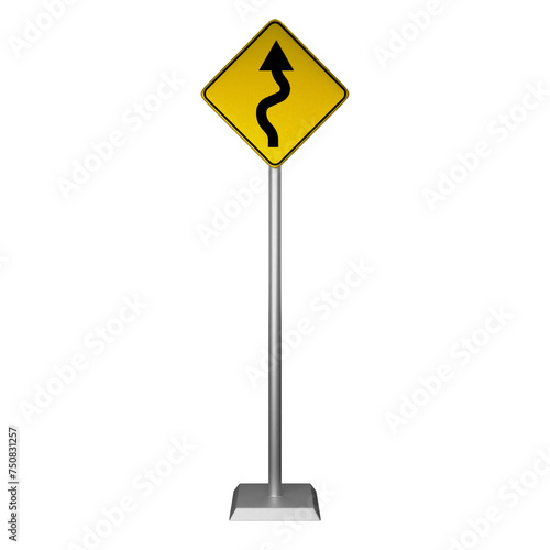 3D illustration of winding road sign