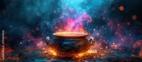 cauldron with potion and different magic photo