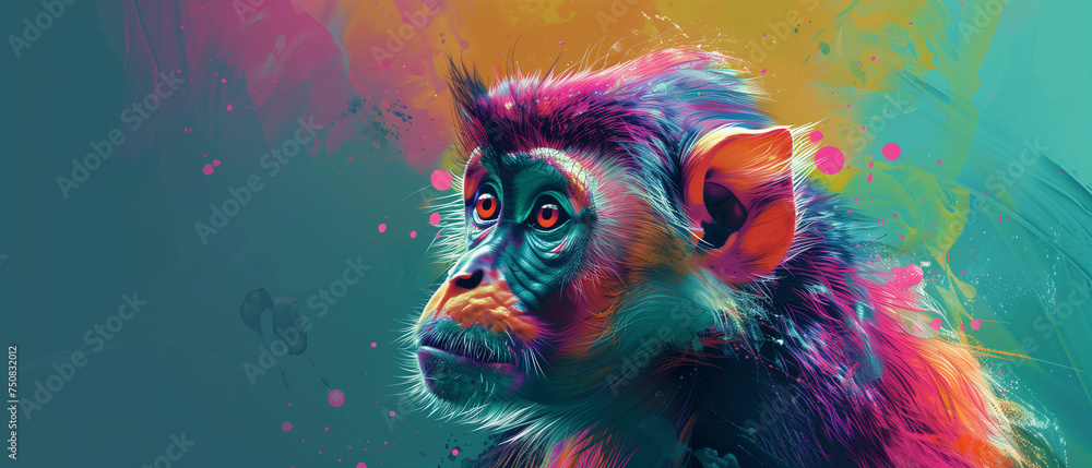 Colorful Monkey Portrait in Abstract Art Style